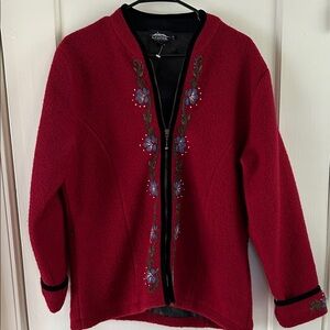 Icelandic design wool  Red Floral Embroidered Jacket